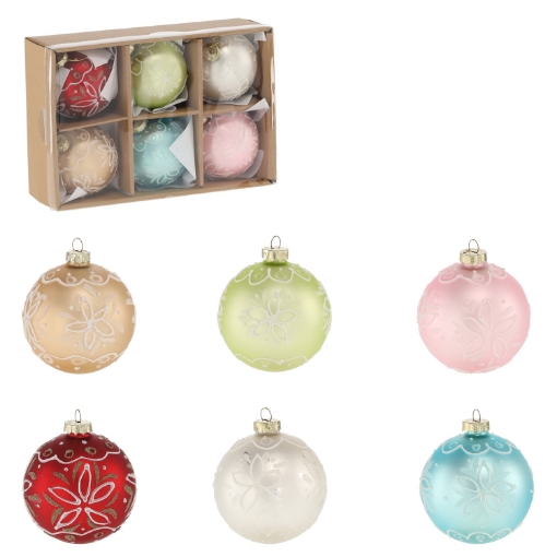 Chomik Kpl. 6 Скляних Бомбок Fi 8 Cm, Прикрашаних Різними Кольорами, MAL2812 - Home Club