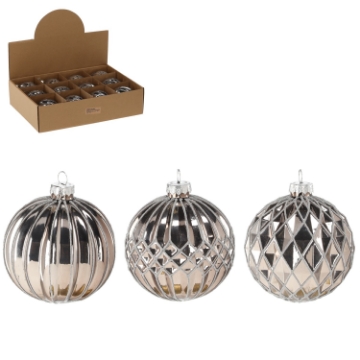 Chomik Стеклянная елочная игрушка диаметром 8 см, серебристая, с разнообразными узорами, MAL4013 - Home Club