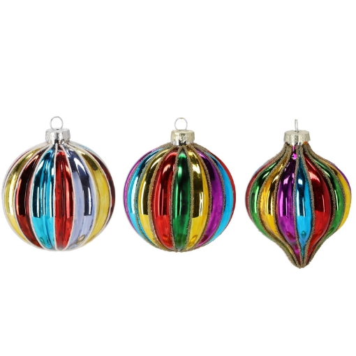 Chomik Стеклянная елочная игрушка диаметром 8 см, разноцветная, с различными узорами, MAL4020 - Home Club