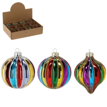 Chomik Стеклянная елочная игрушка диаметром 8 см, разноцветная, с различными узорами, MAL4020 - Home Club