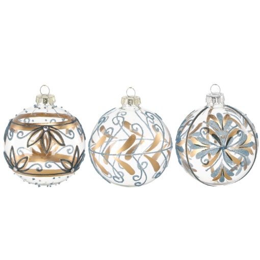 Chomik Стеклянная елочная игрушка диаметром 8 см, сине-золотой микс узоров, MAL4051 - Home Club