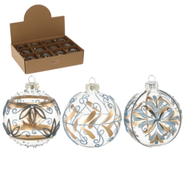 Chomik Стеклянная елочная игрушка диаметром 8 см, сине-золотой микс узоров, MAL4051 - Home Club