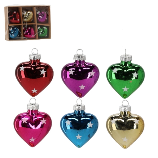 Chomik Кпл. 6 Скляних Ялинових Прикрас - Серце, BOZ4327 - Home Club