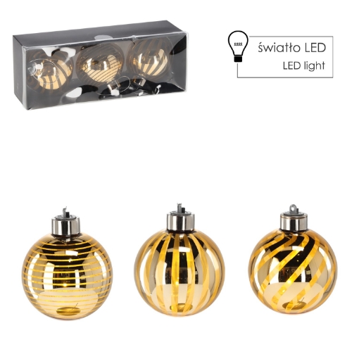 Chomik Кпл. 3 Скляні Бомби - Золоті 8 См Led, BOZ4365 - Home Club