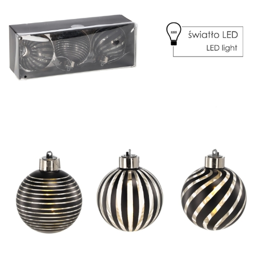 Chomik Kpl. 3 Скляні Бомби - Срібні 8 См Led, BOZ4372 - Home Club