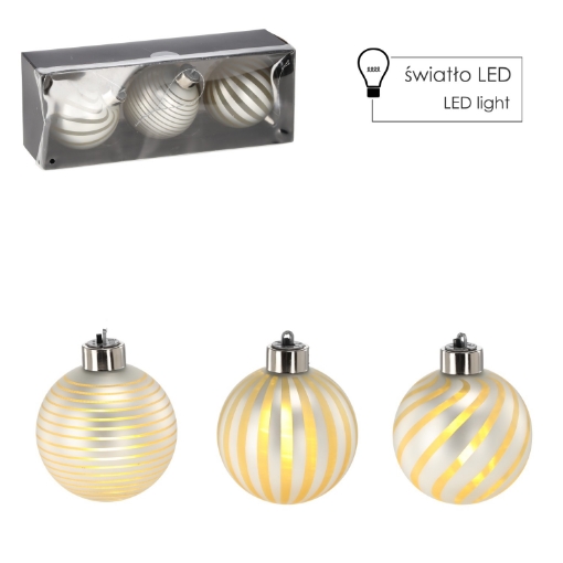 Chomik Kpl. 3 Скляні Бомби - Срібні 8 См Led, BOZ4389 - Home Club