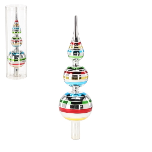 Chomik Шпилька для елки - серебряная, 30 см, с цветными полосками, BOZ4433 - Home Club