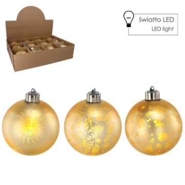 Chomik Скляна куля - золота 10 см Led, різні візерунки, BOZ4532 - Home Club