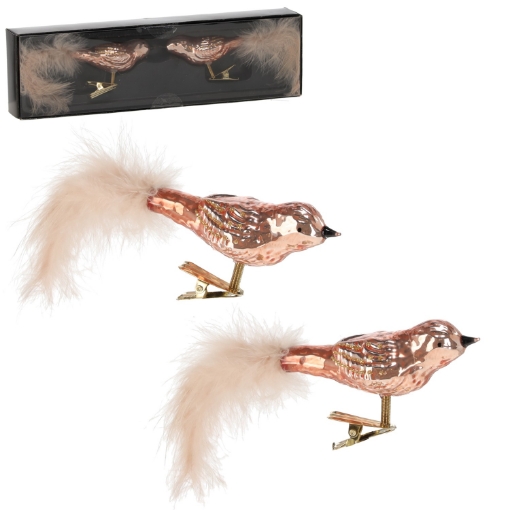 Chomik 2 Шт. Скляних Прикрас Для Ялинки - Пташки На Кліпсі, BOZ4662 - Home Club