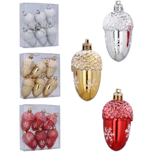 Chomik Набор из 6 елочных украшений в виде желудей, 7 см, BAI1315 - Home Club