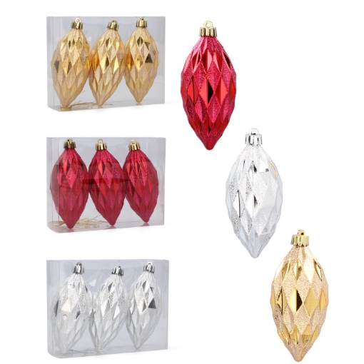 Chomik Набор из 3 продольных шаров 10 см красного/золотого/серебряного цвета, GIF2213 - Home Club