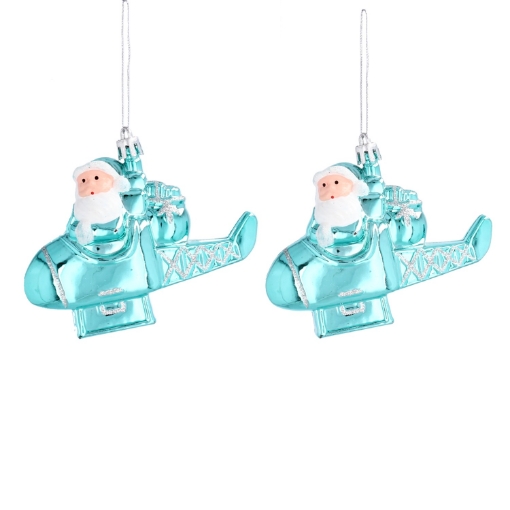 Chomik Набор из 2 елочных украшений «Санта-Клаус в самолете», BAI9182 - Home Club