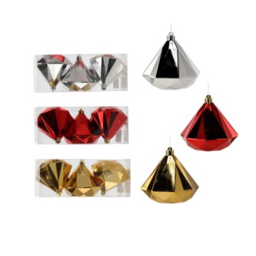 Chomik Набор из 3 елочных игрушек Diament 10 см, красный/золотой/серебряный, GIF0195 - Home Club