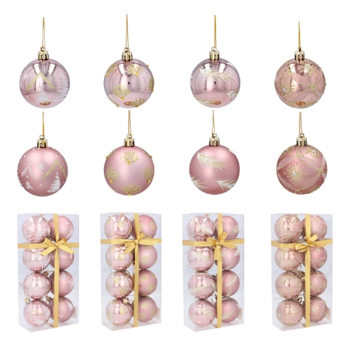 Chomik Набор из 8 рождественских шаров, 6 см, розовые, различные дизайны, BAI9785 - Home Club