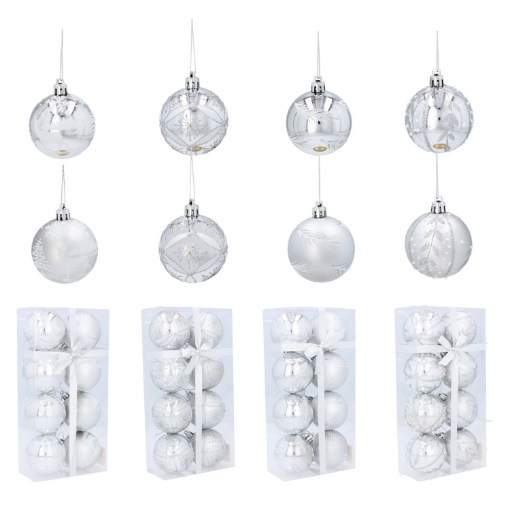 Chomik Набор из 8 елочных шаров, 6 см, серебристые, различные дизайны, BAI9815 - Home Club
