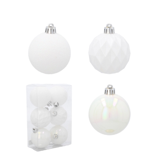 Chomik Набор из 6 елочных шаров, 6 см, белый, GIF2822 - Home Club