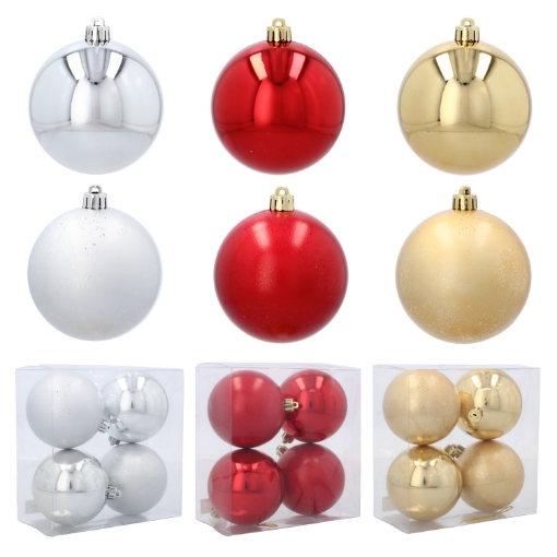 Chomik Набор из 4 шариков, 8 см, красный/золотой/серебряный, GIF2907 - Home Club