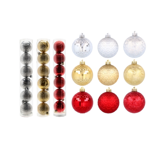 Chomik Набор из 6 шариков диаметром 6 см в красно-золотой-серебряной цветовой гамме с разнообразными узорами (туба), GIF2983 - Home Club