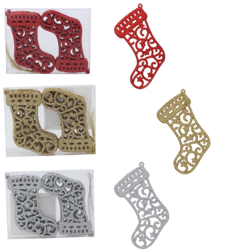 Chomik Набор из 12 елочных украшений - ботинок 10 см, красный/золотой/серебряный, GIF3553 - Home Club