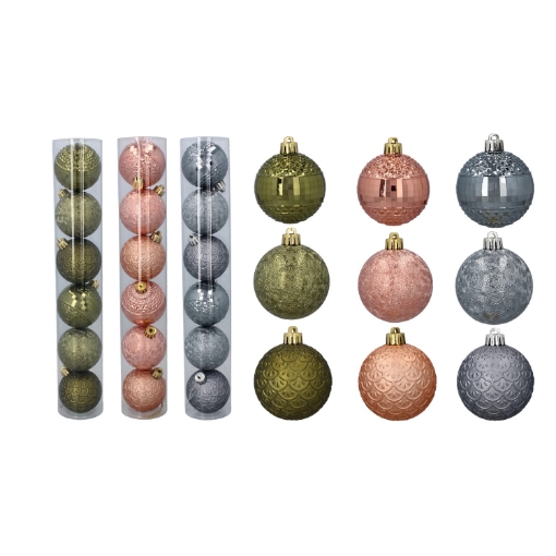 Chomik Набор из 6 шариков, 6 см, оливковый/медный/графитовый микс дизайнов, туба, GIF7092 - Home Club