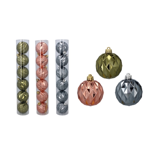 Chomik Набор из 6 блестящих елочных шаров, 6 см, оливковый/медный/графитовый, GIF7115 - Home Club
