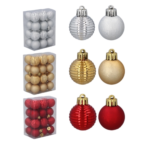 Chomik Набор из 24 шариков, 3 см, красный/золотой/серебряный, разнообразные дизайны, GIF7146 - Home Club