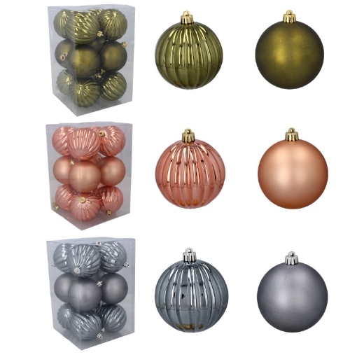 Chomik Набор из 12 шариков, 8 см, оливковый/медный/графитовый, разнообразные дизайны, GIF7214 - Home Club