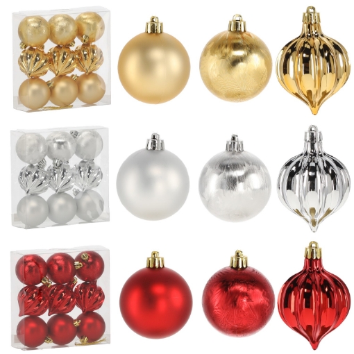 Chomik Набор из 9 шариков диаметром 6 см, красно-золотой-серебряный микс дизайнов., GIF7313 - Home Club