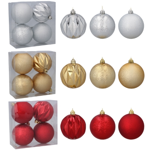 Chomik Набор из 4 шариков, 8 см, красный/золотой/серебряный, разнообразные дизайны, GIF7436 - Home Club