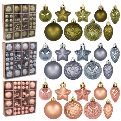 Chomik Kpl. 60 Ялинових Прикрас Оливковий/Мідний/Графітовий Мікс Взорів, GIF7603 - Home Club