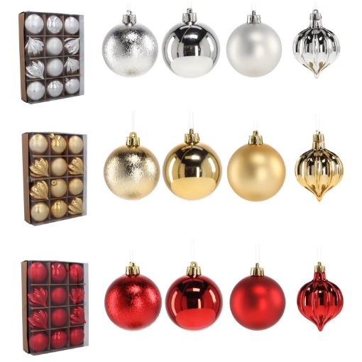 Chomik Набор из 12 шариков, 6 см, красный/золотой/серебряный, разнообразные дизайны, GIF7610 - Home Club