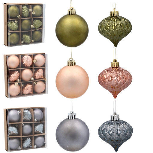 Chomik Набор из 9 шариков, 6 см, оливковый/медный/графитовый, разнообразные дизайны., GIF7665 - Home Club