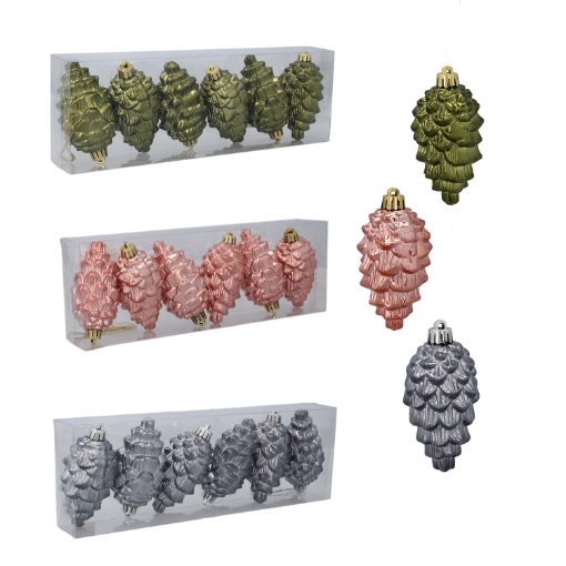 Chomik Набор из 6 елочных украшений в виде шишек, 9 см, оливковый/медно-серый/графитовый, GIF7733 - Home Club