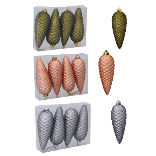 Chomik Kpl. 4 Ялинові Прикраси Матова Шишка 14 См Оливкова/Мідна/Графітова, GIF7771 - Home Club