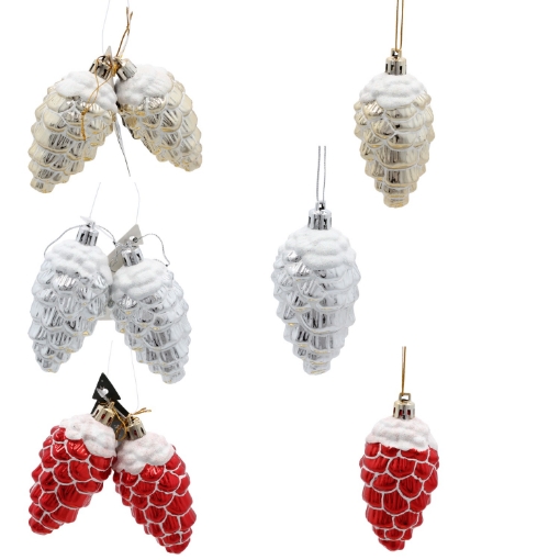 Chomik Набор из 2 елочных украшений в виде шишки 9 см, золотого/серебряного/красного цвета., BAI5386 - Home Club