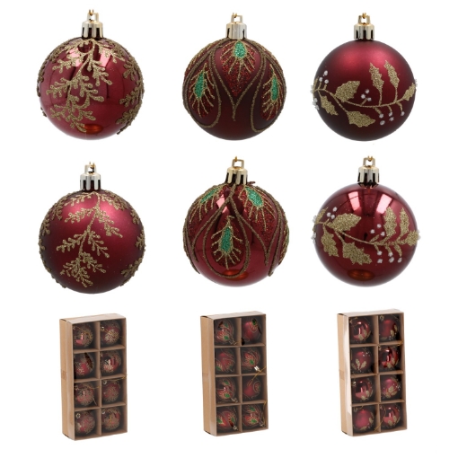 Chomik Набор из 8 бургундских елочных шаров, 6 см, различные дизайны, BAI5416 - Home Club