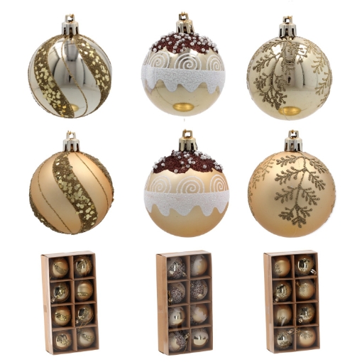 Chomik Набор из 8 золотых елочных шаров, 6 см, различные дизайны, BAI5751 - Home Club