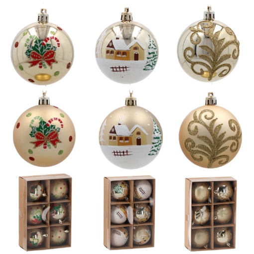 Chomik Набор из 6 золотых елочных шаров, 7 см, различные дизайны, BAI5799 - Home Club