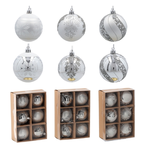 Chomik Набор из 6 серебряных елочных шаров, 7 см, различные дизайны, BAI5805 - Home Club