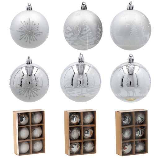 Chomik Набор из 6 серебряных елочных шаров, 8 см, различные дизайны, BAI5812 - Home Club