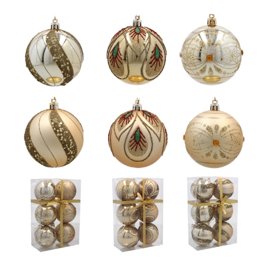 Chomik Набор из 6 золотых елочных шаров, 8 см, различные дизайны, BAI5829 - Home Club