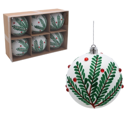 Chomik Набор из 6 елочных украшений - белые с веточками 8 см, BIK7304 - Home Club