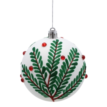 Chomik Набор из 6 елочных украшений - белые с веточками 8 см, BIK7304 - Home Club