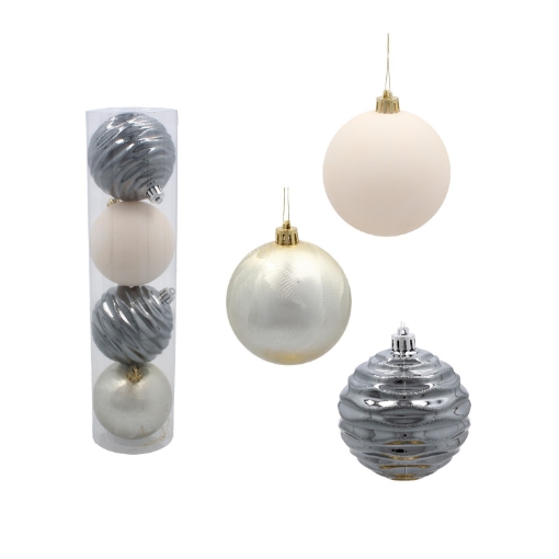Chomik Набор из 4 шариков диаметром 8 см в тубе, цвета шампань/серый/белый., GIF0042 - Home Club