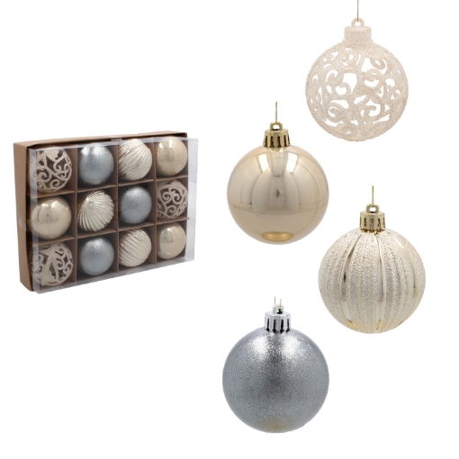 Chomik Набор из 12 шариков, 6 см, шампань/серый/белый, GIF0080 - Home Club