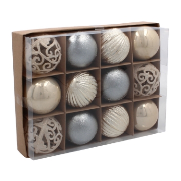 Chomik Набор из 12 шариков, 6 см, шампань/серый/белый, GIF0080 - Home Club