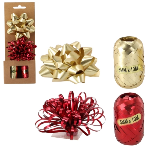 Chomik Набір Для Пакування Подарунків - Золотий / Червоний (2 Стрічки + 2 Банти), TAS7601 - Home Club