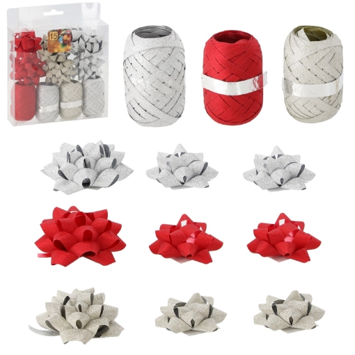 Chomik Набор Для Упаковки Подарков - Золотой / Красный / Серебряный (4 Ленты + 11 Бантов), TAS7625 - Home Club