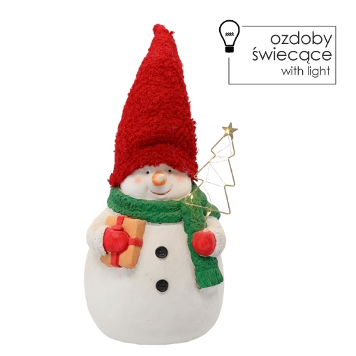 Chomik Фигурка Рождественская - Стоящий Снежный Человек С Красной Шапкой И Новогодней Елкой Led 23 x 20,5 x 32/37 см, GOT5388 - Home Club