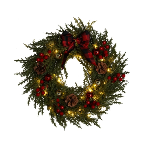 Chomik Рождественский венок Led 40 см, 40 лампочек, зеленый, с бантом, на батарейках, LED4246 - Home Club